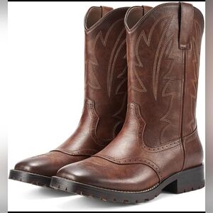 Rollda Cowboy Boots for Men Western Square Toe Chunky Heel Mid-Calf Size 11